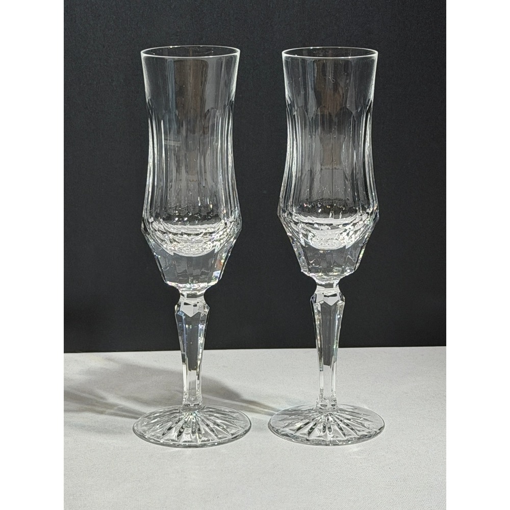 Old Galway (Star Cut Foot) Irish Crystal Champagne Flutes Set of 2 Signed